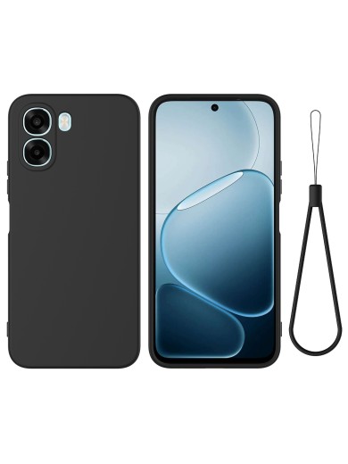 Предпазен устойчив на надраскване силиконов гръб с каишка за Oppo A6x 4G - черен
