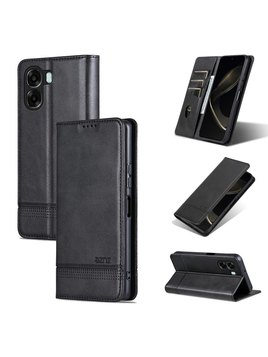 Калъф от еко кожа тип портмоне за Oppo A6x 4G - черен
