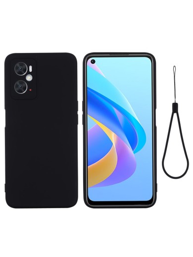 Предпазен удароустойчив силиконов гръб с каишка за Oppo A76 - черен Предпазен удароустойчив силиконов гръб с каишка за Oppo A76 - черен