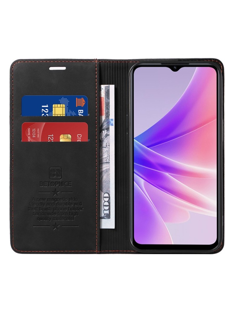 Калъф от еко кожа тип портмоне за Oppo A77 4G - черен