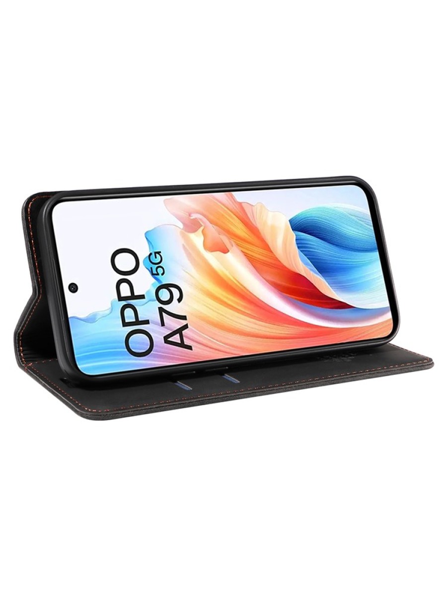 Калъф от еко кожа тип портмоне с RFID  блокираща технология за Oppo A79 - черен