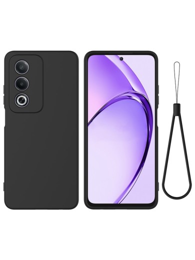 Предпазен удароустойчив силиконов гръб с каишка за Oppo A80 - черен