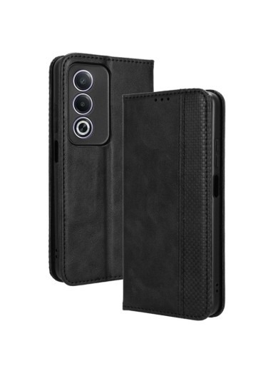 Калъф от еко кожа с ретро текстура тип портмоне за Oppo A80 - черен Калъф от еко кожа с ретро текстура тип портмоне за Oppo A80 - черен