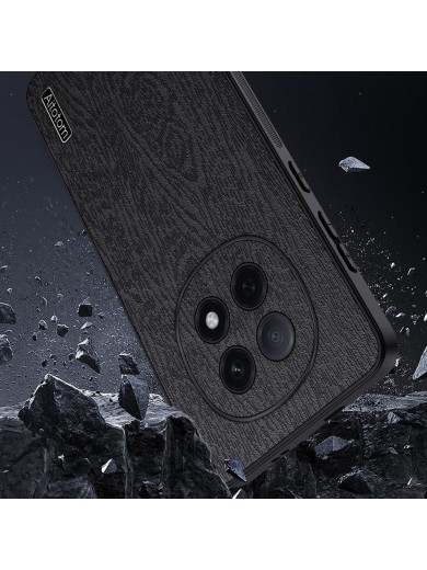 Удароустойчив гръб от еко кожа с дървесна текстура за Oppo F29 Pro - черен