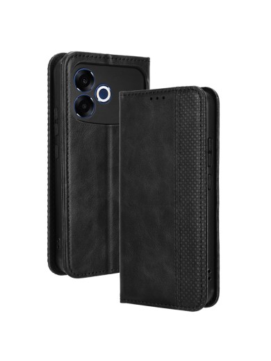 Калъф от еко кожа с ретро текстура тип портмоне за Oppo F33 Pro - черен