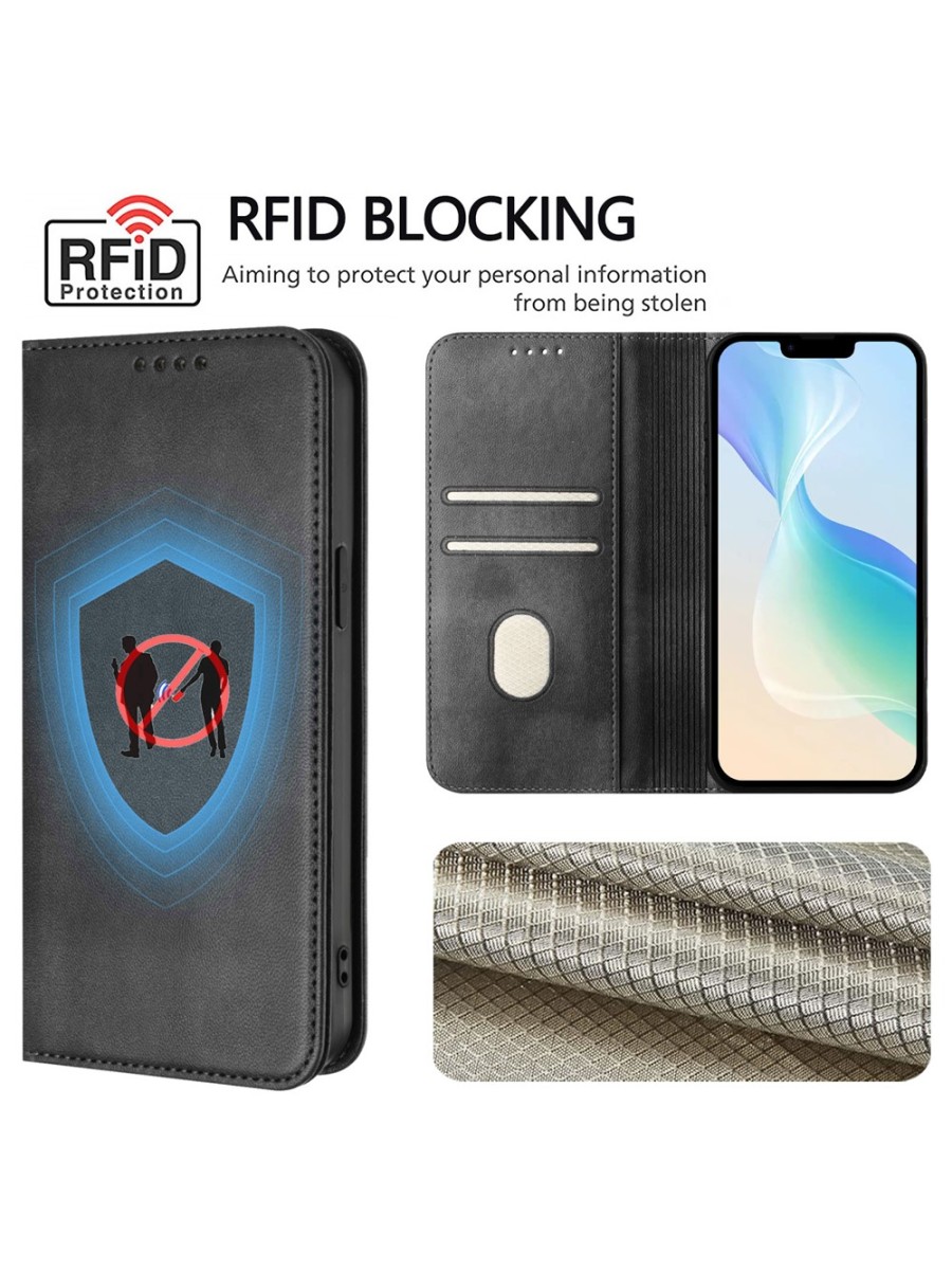 Калъф от еко кожа тип портмоне с RFID блокиране за Oppo Find X8s+ - черен