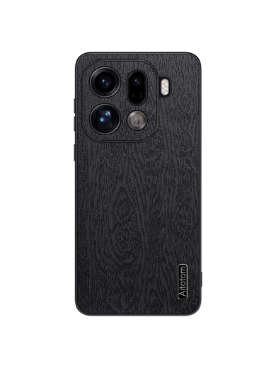 Удароустойчив гръб от еко кожа с дървесна текстура за Oppo Find X9 Pro - черен