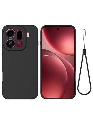 Предпазен устойчив на надраскване силиконов гръб с каишка за Oppo Find X9 Pro - черен