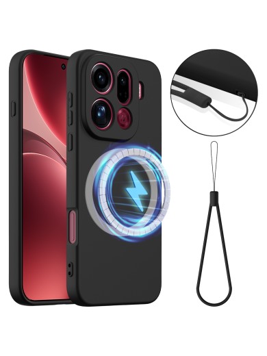 Предпазен удароустойчив силиконов гръб с каишка за Oppo Find X9 Pro - черен