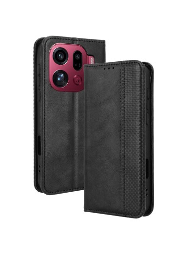 Калъф от еко кожа с ретро текстура тип портмоне за Oppo Find X9 Pro - черен
