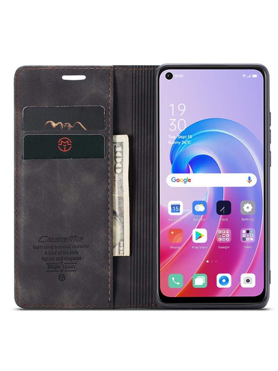 Калъф от еко кожа тип портмоне за Oppo K10 - черен
