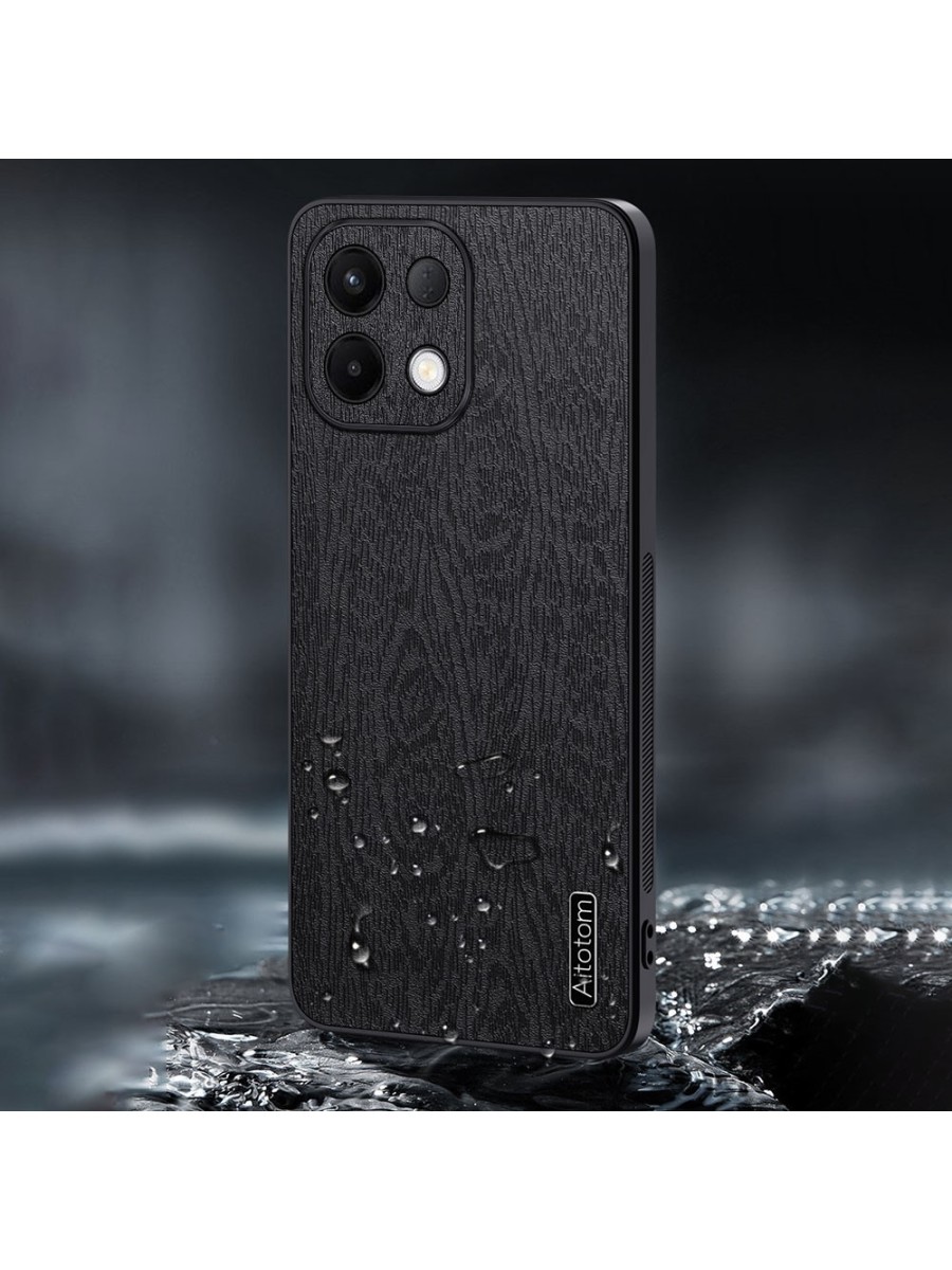 Удароустойчив гръб от еко кожа с дървесна текстура за Oppo K13 - черен