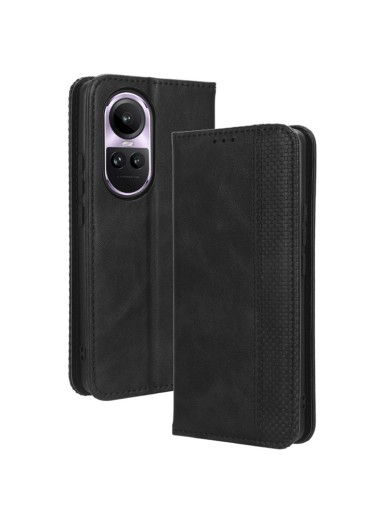 Калъф от еко кожа с ретро текстура тип портмоне за Oppo Reno10 Pro - черен