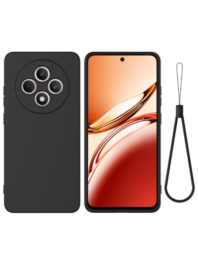 Предпазен удароустойчив силиконов гръб с каишка за Oppo Reno12 F 4G - черен Предпазен удароустойчив силиконов гръб с каишка за Oppo Reno12 F 4G - черен