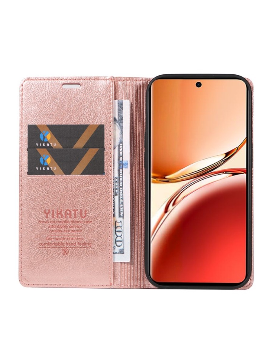 Калъф от еко кожа тип портмоне за Oppo Reno12 F 4G - розов