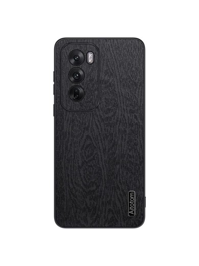 Удароустойчив гръб от еко кожа  с дървесна текстура за Oppo Reno12 Pro - черен