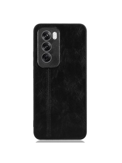 Предпазен гръб с текстура на телешка кожа за Oppo Reno12 Pro - черен