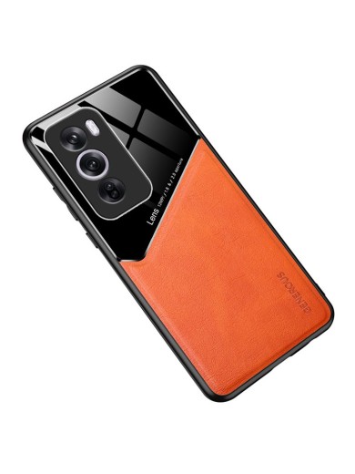 Предпазен гръб с покритие от еко кожа за Oppo Reno12 Pro - оранжев