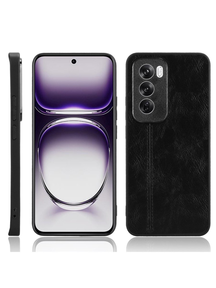 Предпазен гръб с текстура на телешка кожа за Oppo Reno12 Pro - черен