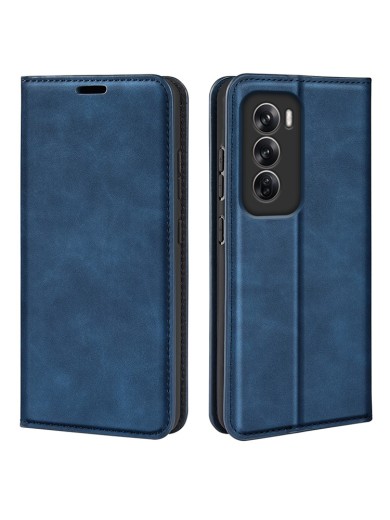 Калъф от еко кожа тип портмоне за Oppo Reno12 Pro - син
