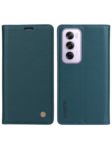 Калъф за телефон от еко кожа тип портмоне за Oppo Reno12 Pro - зелен