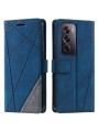 Калъф от еко кожа тип портмоне с линии за Oppo Reno12 Pro - син