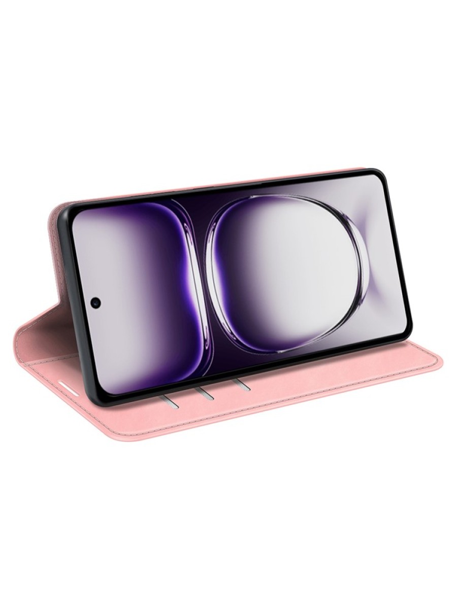 Калъф от еко кожа тип портмоне за Oppo Reno12 Pro - розов