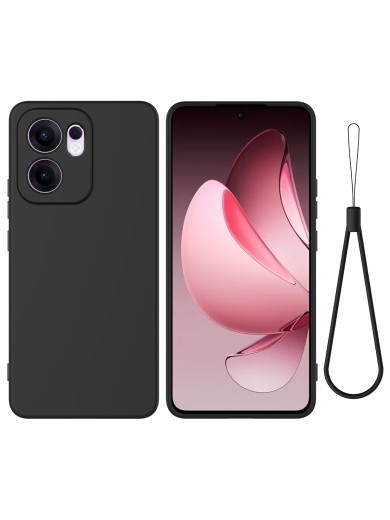 Предпазен удароустойчив силиконов гръб с каишка за Oppo Reno13 F - черен