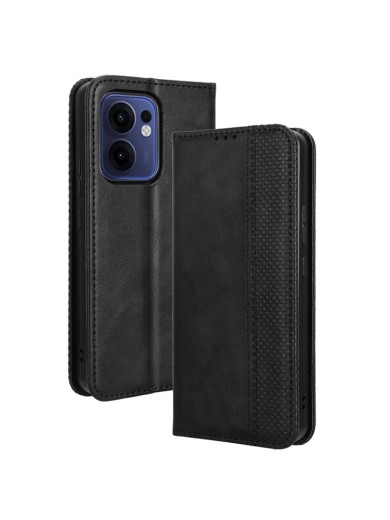 Калъф от еко кожа с ретро текстура тип портмоне за Oppo Reno13 F - черен