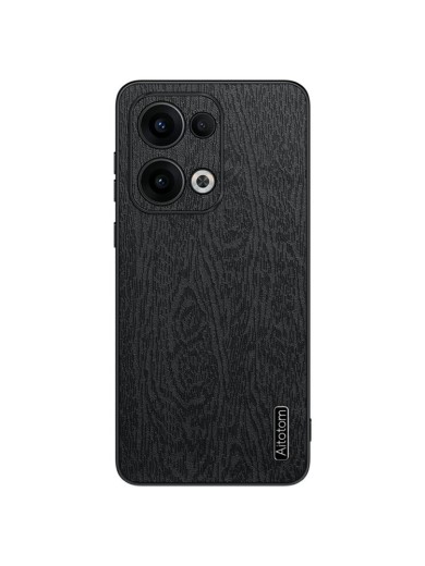 Удароустойчив гръб от еко кожа с дървесна текстура за Oppo Reno13 - черен Удароустойчив гръб от еко кожа с дървесна текстура за Oppo Reno13 - черен