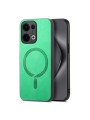 Предпазен гръб от еко кожа съвместим с MagSafe за Oppo Reno13 - зелен