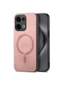 Предпазен гръб от еко кожа съвместим с MagSafe за Oppo Reno13 - розов
