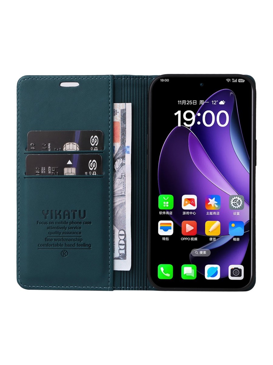 Калъф за телефон от еко кожа тип портмоне за Oppo Reno13 - зелен