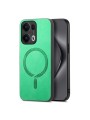 Предпазен гръб от еко кожа съвместим с MagSafe за Oppo Reno13 Pro - зелен