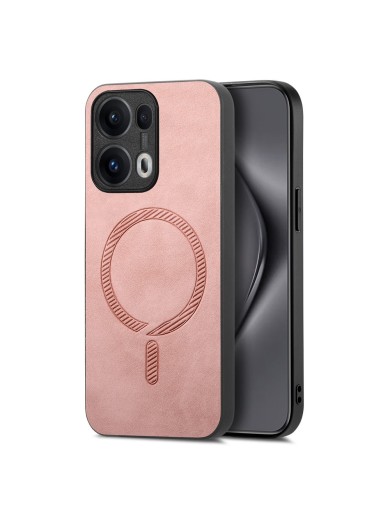 Предпазен гръб от еко кожа съвместим с MagSafe за Oppo Reno13 Pro - розов