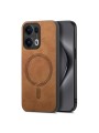 Предпазен гръб от еко кожа съвместим с MagSafe за Oppo Reno13 Pro - кафяв