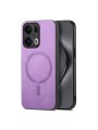 Предпазен гръб от еко кожа съвместим с MagSafe за Oppo Reno13 Pro - лилав