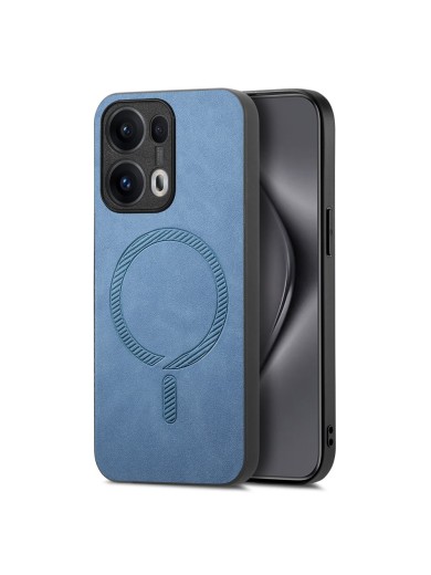 Предпазен гръб от еко кожа съвместим с MagSafe за Oppo Reno13 Pro - син