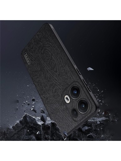 Удароустойчив гръб от еко кожа  с дървесна текстура за Oppo Reno13 Pro - черен