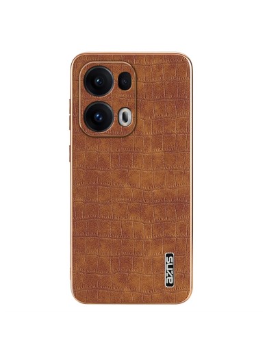 Предпазен гръб от еко кожа с крокодилски шарки за Oppo Reno13 Pro - кафяв