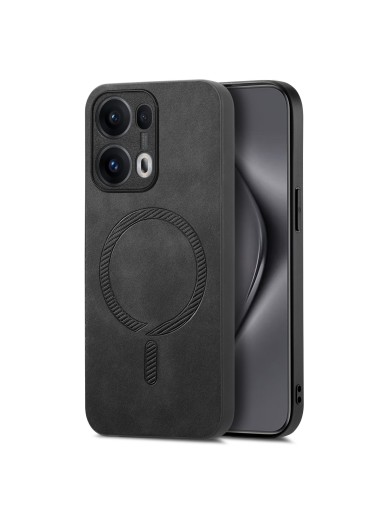 Предпазен гръб от еко кожа съвместим с MagSafe за Oppo Reno13 Pro - черен