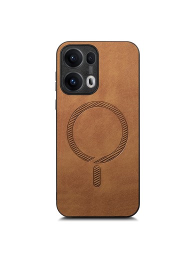 Предпазен гръб от еко кожа съвместим с MagSafe за Oppo Reno13 Pro - кафяв