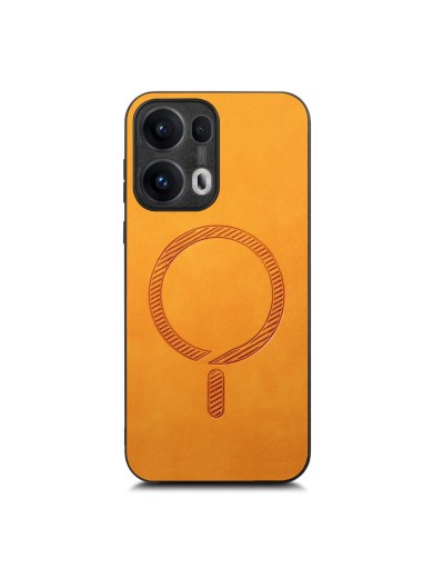 Предпазен гръб от еко кожа съвместим с MagSafe за Oppo Reno13 Pro - жълт