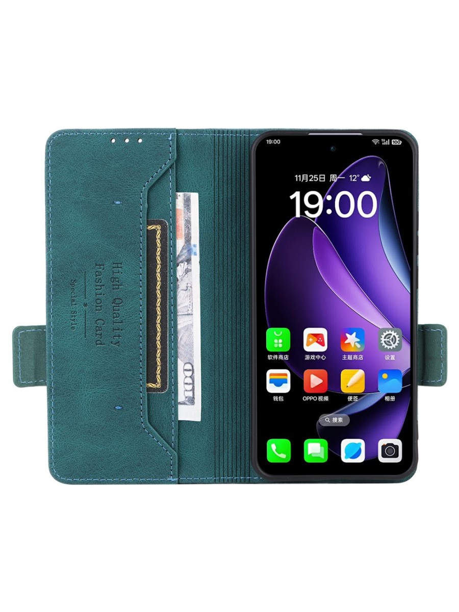 Предпазен калъф от еко кожа за Oppo Reno13 Pro - син