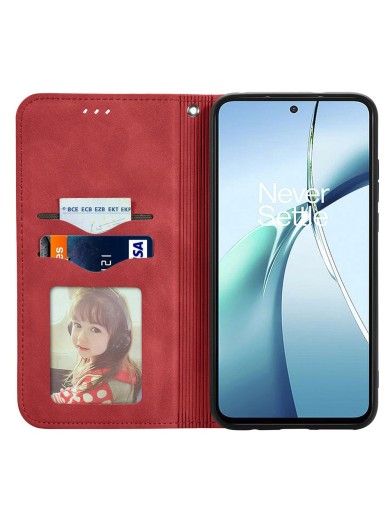Калъф от еко кожа тип портмоне за Oppo Reno13 Pro - червен