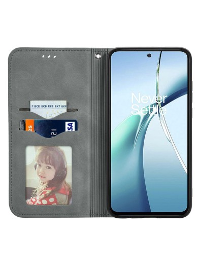 Калъф от еко кожа тип портмоне за Oppo Reno13 Pro - сив