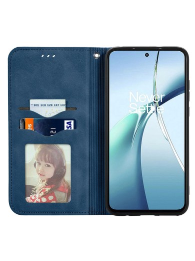 Калъф от еко кожа тип портмоне за Oppo Reno13 Pro - син