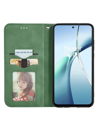 Калъф от еко кожа тип портмоне за Oppo Reno13 Pro - зелен