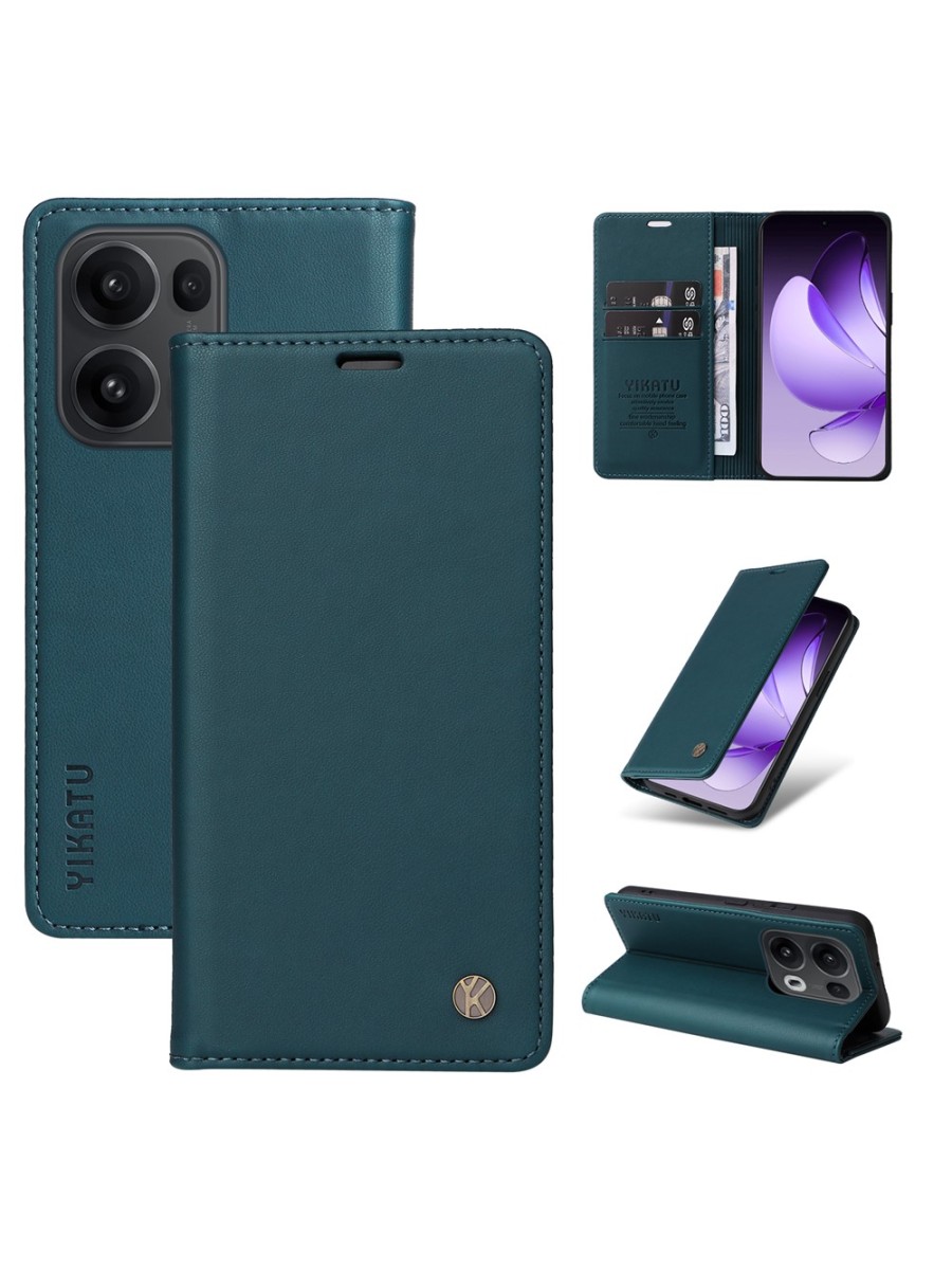 Калъф за телефон от еко кожа тип портмоне за Oppo Reno13 Pro - зелен