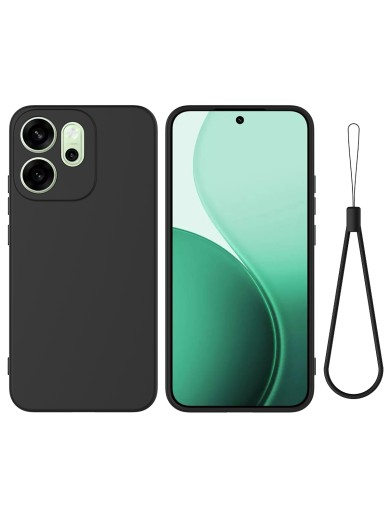 Предпазен устойчив на надраскване силиконов гръб с каишка за Oppo Reno14 F - черен Предпазен устойчив на надраскване силиконов гръб с каишка за Oppo Reno14 F - черен